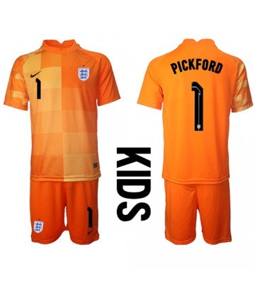 England Jordan Pickford #1 Keeper Bortedraktsett Barn VM 2022 Kortermet (+ Korte bukser)